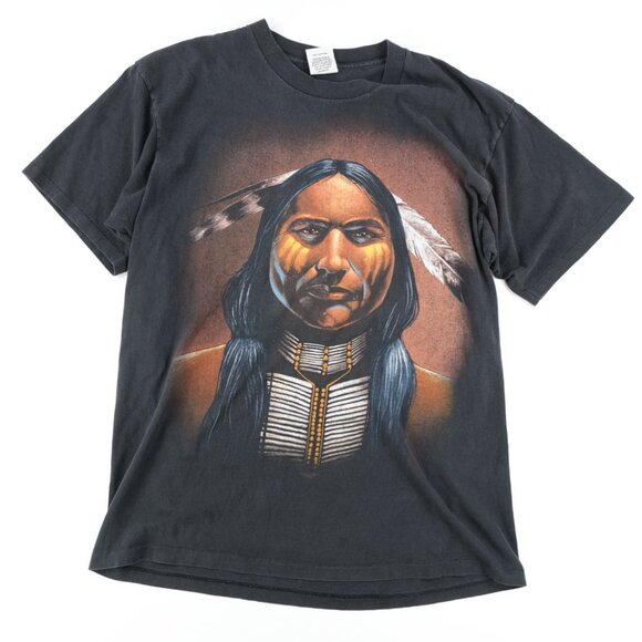 VTG single stitch black T-shirt American Indian Chief Full Color Portrait Sz. XL - Picture 1 of 9